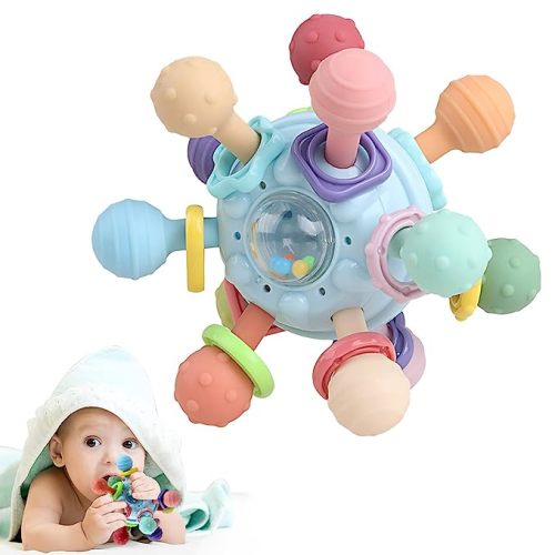 Baby Teething Toys - Infant Sensory Chew Rattles Toys - Newborn Montessori Learning Developmental Toy - Teethers for Babies 0 3 6 9 12 18 Months - Shower Gifts for 1 2 One Two Year Old Girls Boys