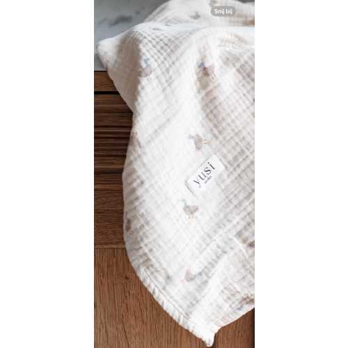 4-Layer Organic cotton Muslin Swaddle Little Duck print. Handmade Multi Use Swaddle, baby banquet. 100x100 cm Premium Muslin.