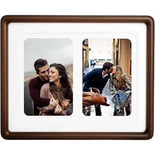 8x10 Collage Picture Frame Natural Walnut Teak Solid Wood, 4x6 Collage Photo Frame Displays 2 Photos or 8x10 (Without Mat), Wooden Frame for Tabletop or Wall Mounting Display