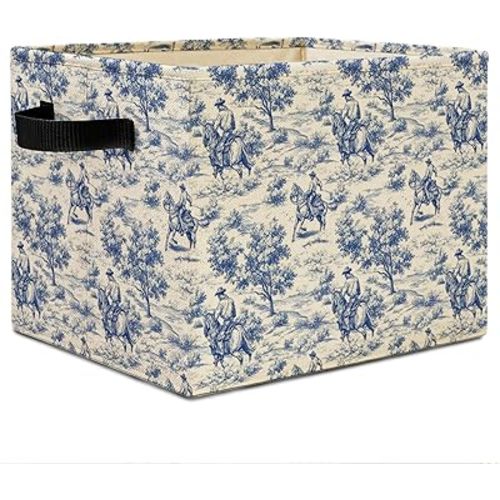 Chinoiserie Cowboy Storage Bins,Chinoiserie Western Beach Seashell Storage Basket Organizer for Classroom Kids Room Nursery Playroom Clothes Toys Books,Toybox for Cowboys Cowgirls Gifts