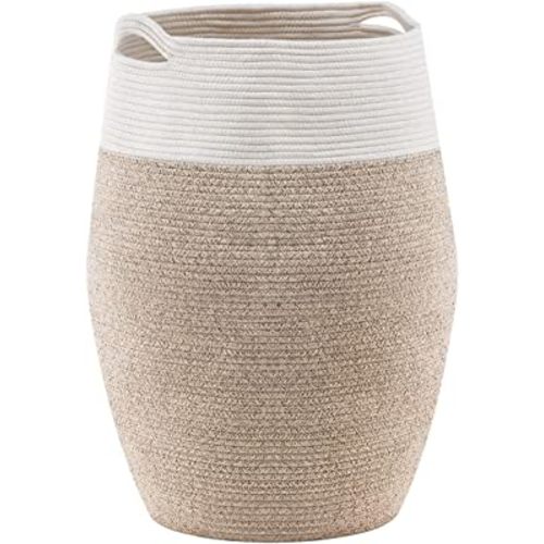 Cotton Rope Laundry Hamper by YOUDENOVA, 105L - Woven Collapsible Basket Clothes Storage for Blankets, Room Organizing, Bedroom Storage, – Brown & White