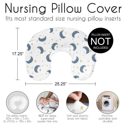 Sweet Jojo Designs Moon Star Nursing Breastfeeding Pillow Cover Case (Pillow Not Included) Blue Watercolor Bear Gender Neutral