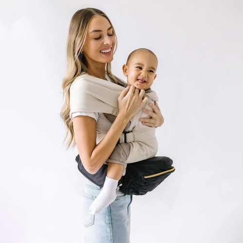 Tushbaby Hip Seat and Snug Carrier 2-in-1 Bundle - Black Vegan Leather, Cream Snug Carrier