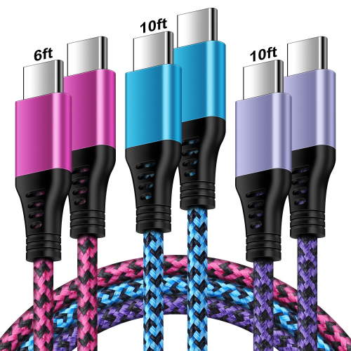 Usb C Cable 10ft,HopePow 3pack Usb C to Usb C Cable 6ft 3A Nylon Braided Super Long Type C Charger Fast Charging Cable 10 Feet Usb C for Samsung High Speed Android Phone Charger Cord Type C