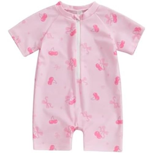 Toddler Baby Boy Girl Swimsuit Shark Print Bathing Suit Short Sleeve Zipper One Piece Rash Guard Infant Swimwear