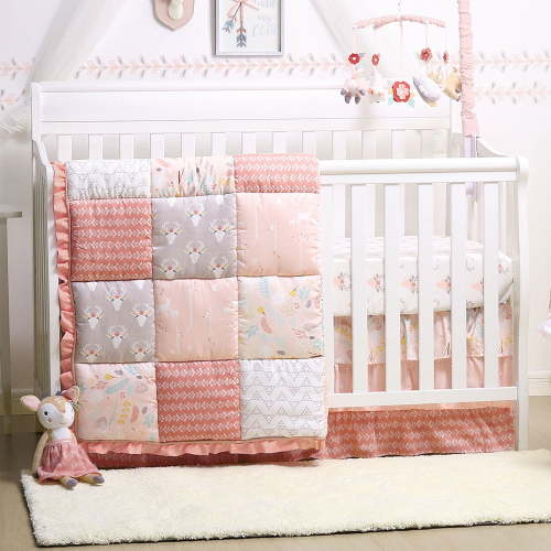 Baby Girl Crib Bedding - Forest Animal Theme - Woodland Whimsy 4-Piece Set by The Peanut Shell