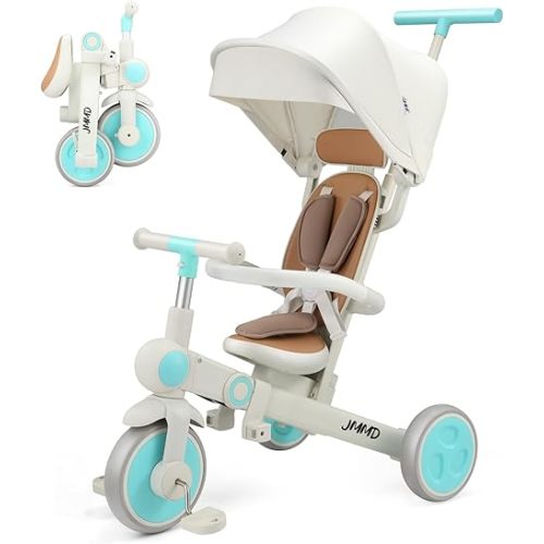 JMMD 7-in-1 Foldable Toddler Tricycle for Ages 1-5, Portable Baby Tricycle