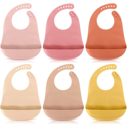 Mepase 6 Pcs Silicone Bibs for Babies Waterproof Silicone Bibs Soft Adjustable Baby Feeding Unisex Kid Eating Supplies (Bright Color)