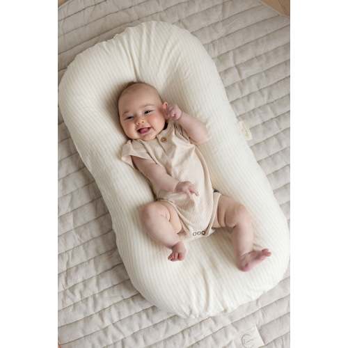 Baby Lounger Nest + Striped Natural Linen Cover | Comfort & Calm – Linen Label