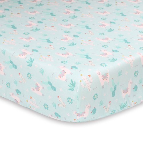 Little Llama Mint Green and Grey Baby Fitted Crib Sheet