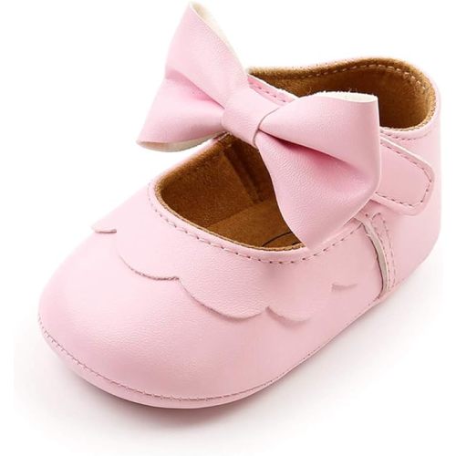 LAFEGEN Baby Girls Mary Jane Flats with Bownot Non Slip Soft Sole PU Leather Newborn Infant Toddler First Walker Cirb Dress Shoes
