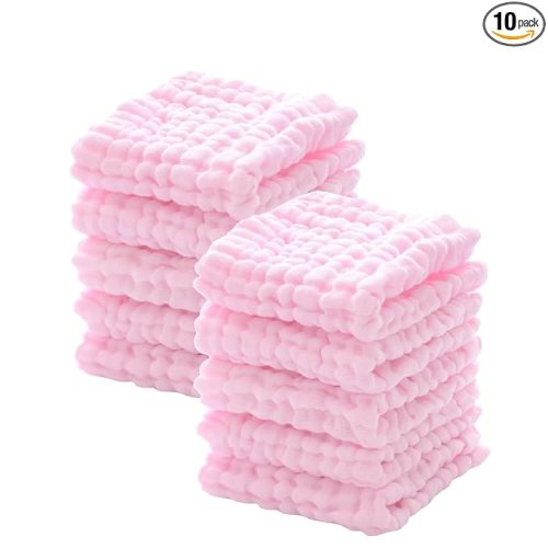 MUKIN Baby Washcloths - Natural Cotton Baby Wipes - Soft Newborn Face Towel for Sensitive Skin - 10 Pack, 12x12 inches