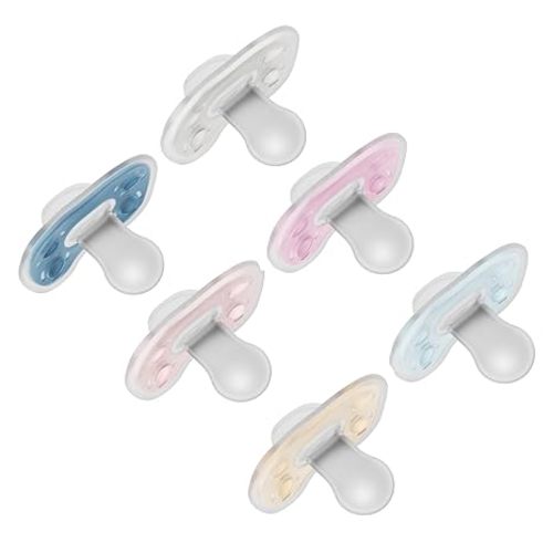 Dr. Brown's Advantage One-Piece Silicone Baby Pacifier, Fully Symmetrical Soother, Blue/Blue/Gray/Pink/Pink/Ecru, 0-6m, BPA Free, 6 Pack