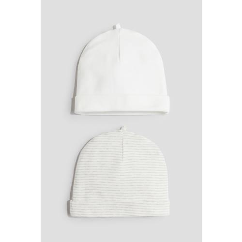 White/beige striped 2-pack Cotton Beanies for kids | H&M US