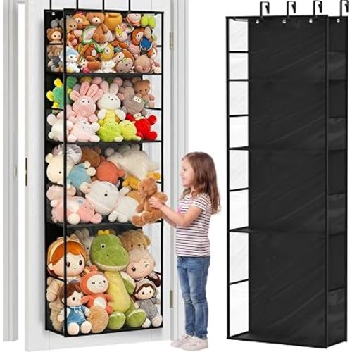 Over the Door Stuffed Animal Storage with Clear Dust Cover