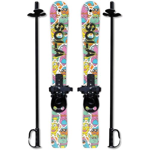 SOLA Kids Ski Set – Beginner Cross Country Skis with Poles and Adjustable Bindings for Ages 3–4, Backyard Winter Fun
