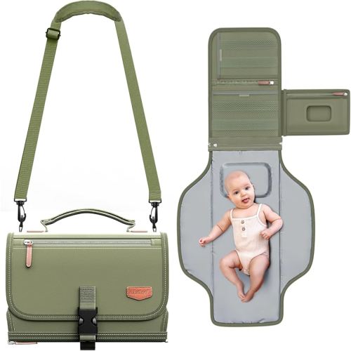 Portable Diaper Changing Pad with Shoulder Strap, Detachable Travel Changing Pad with Baby Wipes Pocket, Gifts for Baby Shower, Newborn Girls and Boys (Army Green)