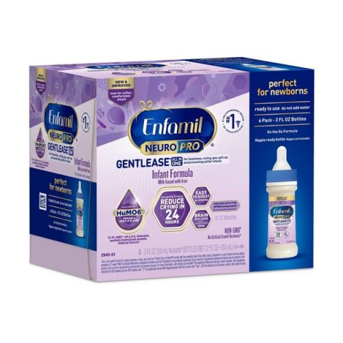 Enfamil NeuroPro GentleEase Ready to Use Infant Formula Bottles - 2 fl oz Each/6ct: Non-GMO, Milk-Based, Unflavored