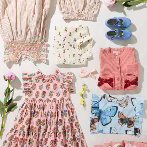 Baby Girls Stevie Dress - Tawny Brown Stripe Tawny Brown Stripe - Pink Chicken | Maisonette