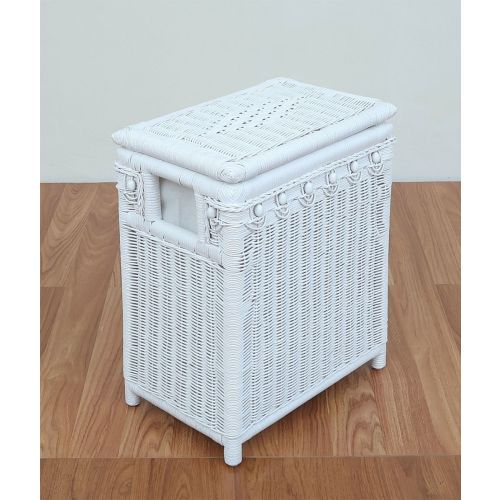 Wicker Hamper Beaded Victorian Style, Lined,  Medium Size , Coffee & White