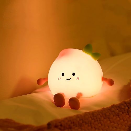MYKOMI Peach Night Light Silicone Dimmable Touch Night Light, Rechargeable Cute Night Light, Nursery Cute Lamp Bedside Lamp, Kawaii Desk Decor for Woman Kids Teen Girls