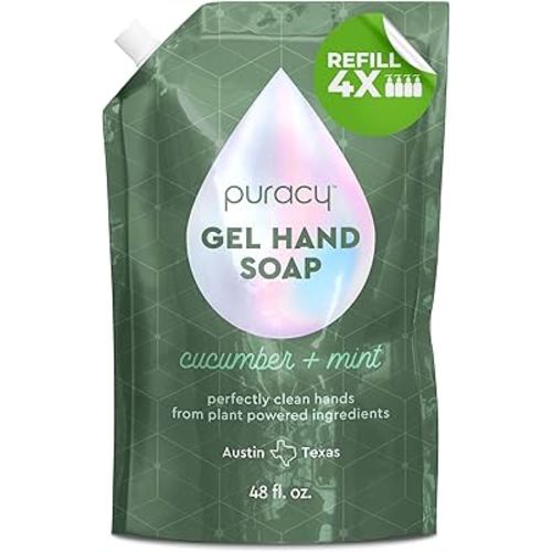 Puracy Organic Hand Soap, For the Professional Hand Washers We've All Become, Moisturizing Natural Gel Hand Wash Soap, Liquid Hand Soap Refills for Soft Skin (48 fl.oz, Cucumber & Mint) Refill