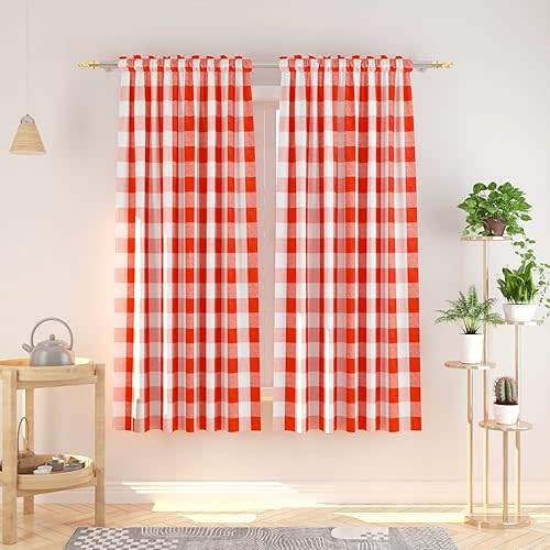 Buffalo Check Curtains 72 inches Long Cotton Basement Red and White Gingham Plaid Kitchen Window Curtain Panels Living Room Checker Drapes Bedroom Rod Pocket Window Treatment 2 Panels