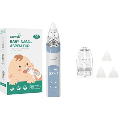 GROWNSY Nasal Aspirator for Baby with 2 Larger Suction Chambers and 6 Food-Grade Soft Silicone Tips, Blue