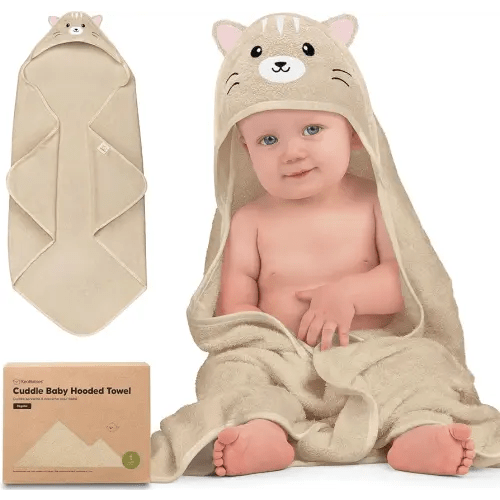 KeaBabies Hooded Baby Towel for Newborn - Viscose Derived from Bamboo Large Baby Bath Towels with Hood for Boys, Girls, Toddler, Extra Absorbent & Soft Newborn Bath Essentials (Cat, Regular)