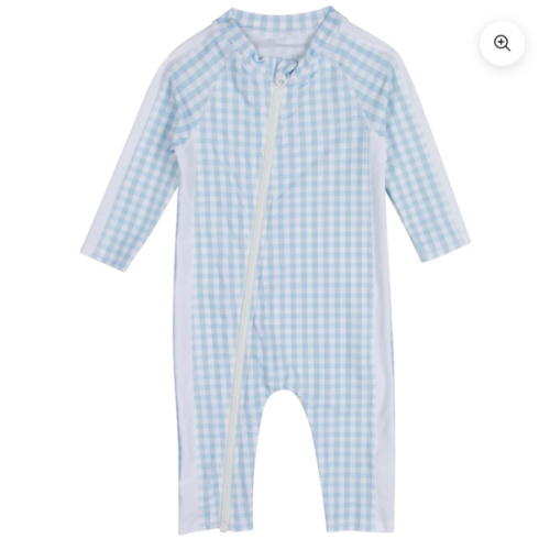 Sunsuit - Long Sleeve Romper Swimsuit | "Blue Gingham"