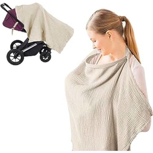 Breastfeeding Nursing Cover, 100% Cotton Nursing Scarf cover Mother Nursing Apron, (Khaki)