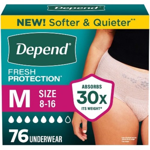 Depend  Fresh Protection Adult Incontinence & Postpartum Underwear for Women - Maximum Absorbency - M - Blush - 76ct