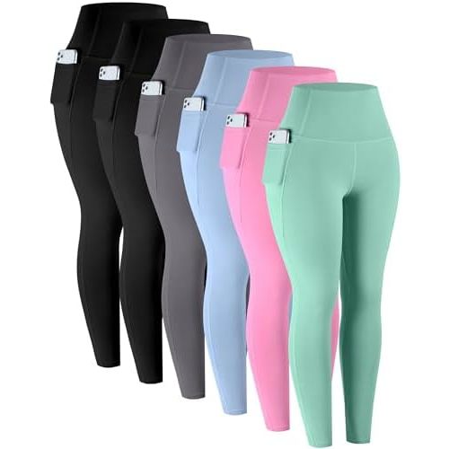 LZYVOO Leggings with Pockets for Women, 6 Packs Soft High Waisted Tummy Control Workout Yoga Pants