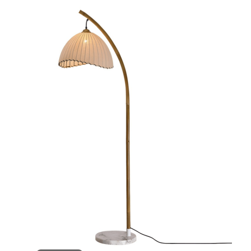 Modern Yellow Wood Floor Lamp with Fabric Shade and Foot Switch, 63 inch Height - 110V-120V