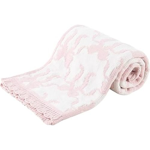 Berkshire Baby Blanket,Ultra-Plush Reversible Chenille Knit Toddler Blanket,Cute Pattern Nursery Crib Blanket,Ideal Baby Gift(30x40 Inches,Ribbon Bow White Pink)