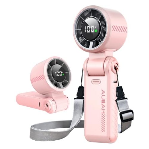 Portable Handheld Turbo Fan - 5 Speed Mini Personal Fan with Strong Airflow, Foldable 3 in 1 Rechargeable Battery Operated Trave Essentials Hand Fans for Indoor/Outdoor Use, Pink