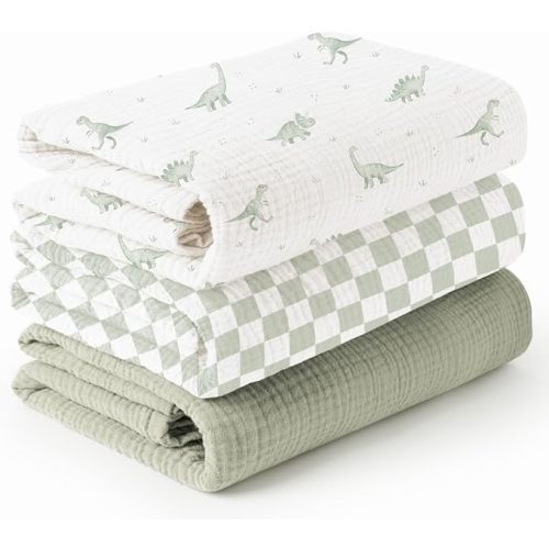 Konssy 3 Pack Muslin Swaddle Blankets for Unisex, Newborn Receiving Blanket, Large 47 x 47 inches, Soft Breathable Muslin Baby Swaddles for Boys & Girls