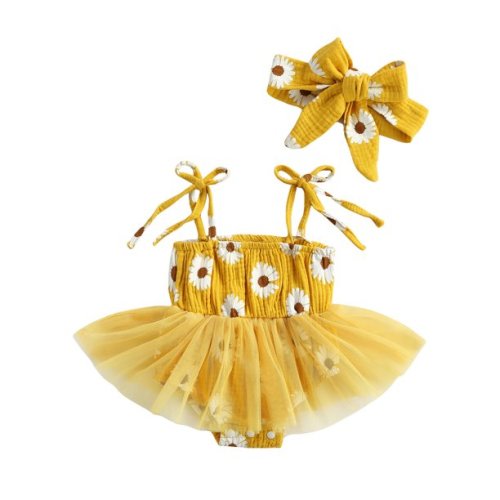 Nokpsedcb Newborn Infant Baby Girl Clothes Set Daisy Tutu Romper Dress Summer Outfits 2Pcs Yellow 3-6 Months