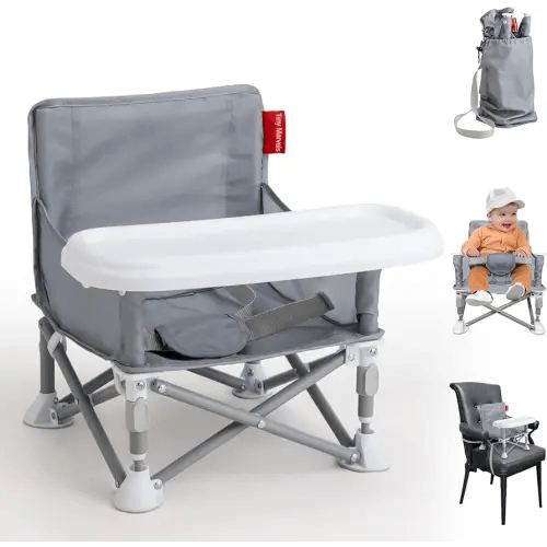 Tiny Marvels Portable 3-in-1 Baby Chair – Cozy Toddler Chair, Baby Seat with Tray, Booster Seat – Compact, Foldable, Safe with Child Safety Belt Carry Bag – Perfect for Travel & Family Time