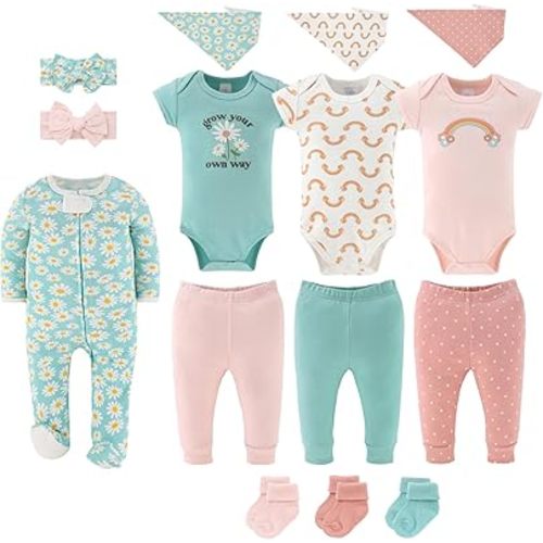 The Peanutshell 15-Piece Baby Girl Clothes Set, Girl Outfits, Essentials Gift Set, Carefree Floral