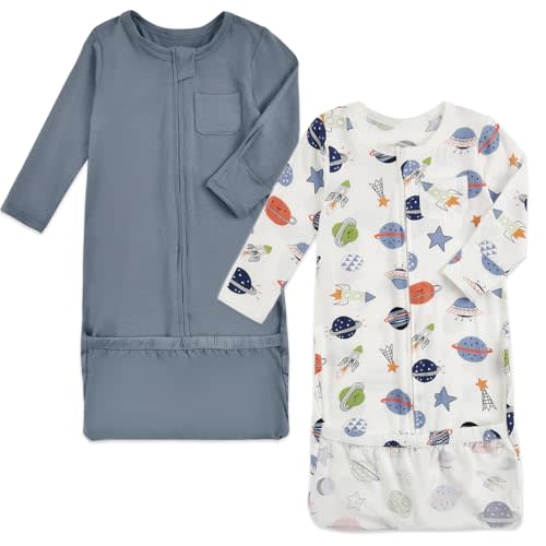Aablexema Baby Nightgowns Rayon of Bamboo, 2Pcs Newborn Sleeper Gown with 2-way Zipper, Flip Mittens & Foot Cover