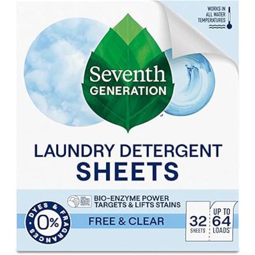 Seventh Generation Laundry Detergent Sheets 32ct Free & Clear Removes Tough Stains Safer for your family