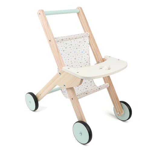 Canuan Wooden Baby Walker Doll Stroller, Baby Push Walker, Shopping Cart Learning Walk for Boys and Girls, Wood Push Toys for Toddler Learning to Walk