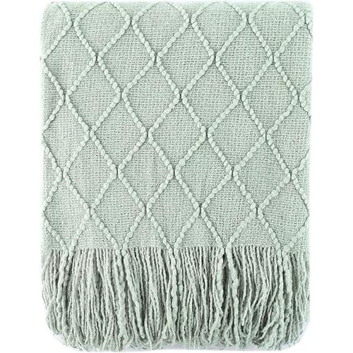 BATTILO HOME Sage Green Throw Blanket for Couch, Boho Bed Throws for Home Decor, Light Blue Throw Blanket for Sofa Living Room, 50"x60"