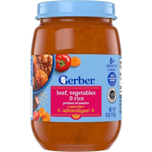 GERBER Puree 3rd Food Beef, Rice, and Vegetables taste like Albondigas 12x6oz