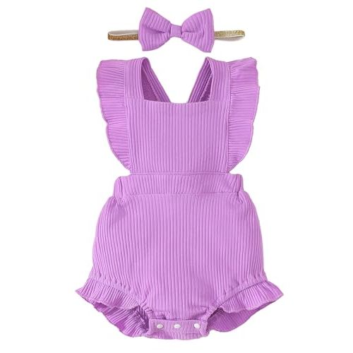 Fullfamous Baby Girl Ruffled Jumpsuit and Headband Set