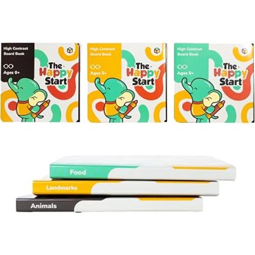 Happy Start Award-Winning High Contrast Board Book for Tummy Time - 3-Pack
