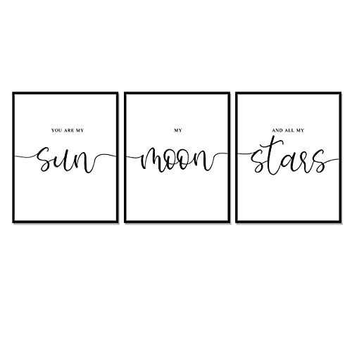 Set of 3 Prints, You Are My Sun My Moon And All of My Stars, Nursery Wall Art, Nursery Prints, Bedroom Print Set, Above Bed Print, Bedroom Quotes, Nursery Decor, UNFRAMED 11x14inch