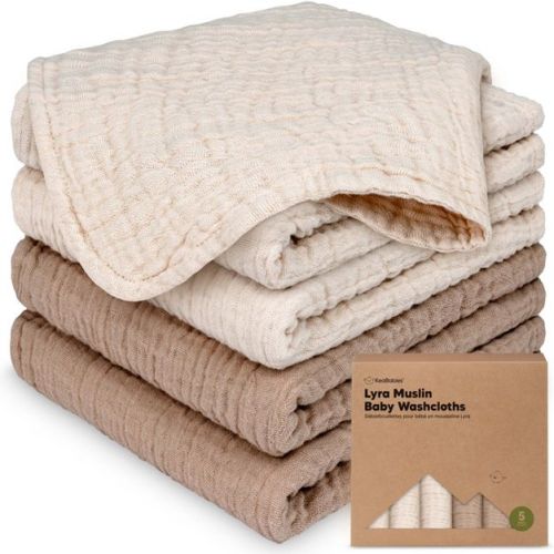 KeaBabies Lyra Muslin Baby Washcloths, Large 12x12 Soft Organic Cotton Muslin Wash Cloths, Burp Rags, Face Cloths Towels (Ecru)