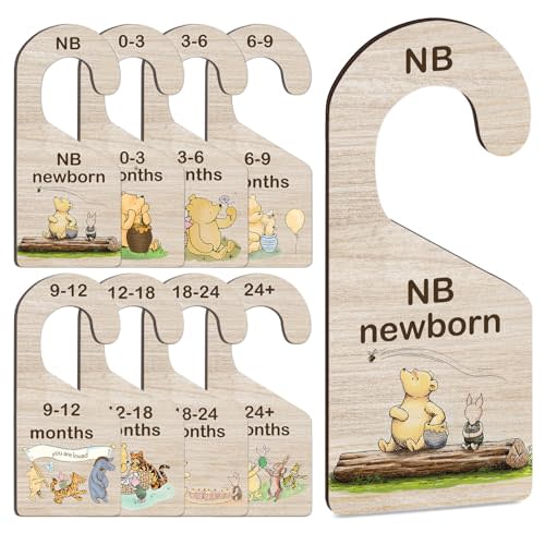 Hatzelou 8Pcs Winnie Baby Closet Dividers, Winnie Hanging Nursery Closet Organizer, Double-Sided Pringting Baby Clothes Dividers for Closet, Newborn Baby Stuffb for Baby Boys Girls